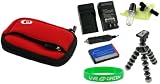 5n1 Neoprene Sleeve (Spicy Red) Case / NB-4L 900mAh Li-Ion Battery / AC DC Charger / Tripod / LCD Cleaning Kit for Canon PowerShot SD1100IS Digital Camera Golden Tone