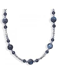 MMA Silver - 16 inch+2 inch Blue Fire Agate and Cultured Freshwater Pearl Necklace