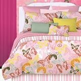 2pc Girl Pink Orange Green Yellow Butterfly Twin Comforter Set
