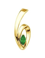 18K Yellow Gold Marquise Cut Chatham Created Emerald Pendant -- LIFETIME WARRANTY