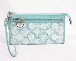 Coach New Audrey Op Art Swirl Zip Wristlet Wallet Blue Green Multi - Coach 45531BLU