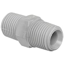 Tefen Nylon 6/6 Pipe Fitting, Hex Nipple, Gray, NPT Male