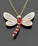 14k Gold Ruby & Diamond Dragonfly Pendant
