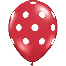 Ruby Red Polka Dot White Spots 11" Latex Qualatex Balloons x 5