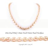 Single Strand 18 Inch 7-8mm pink Oval Shape Freshwater Cultured Pearl Necklace