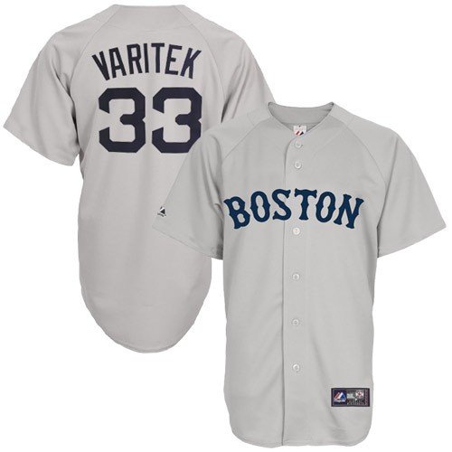MLB Men's Boston Red Sox Jason Varitek Road Gray Short Sleeve 6 Button Synthetic Replica Baseball Jersey Spring 2012  (Road Gray, Small)