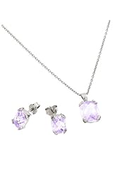 Rhodium Plated 925 Sterling Silver Prong Set June Birthstone Alexandrite Faceted Cubic Zirconia CZ Earring and Necklace Set