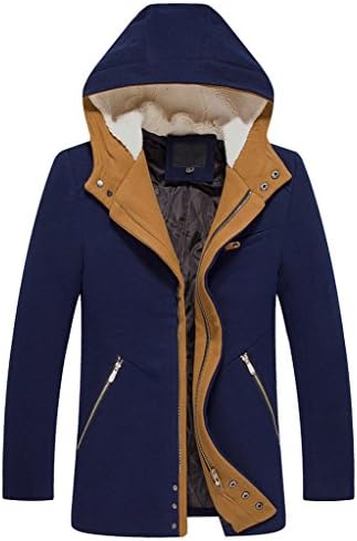 Shanmou Men's Hooded Wool Classic Coat Winter Coat(Blue, L)