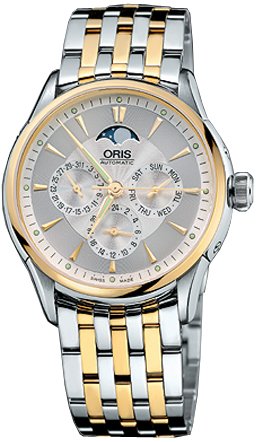 Oris Men's 581 7592 4351MB Artelier Complication Silver and Grey Guilloche Dial Watch
