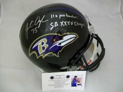 Jonathan Ogden Autographed Full Size Helmet Baltimore Ravens 2 Inscriptions - Autographed NFL Helmets