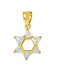 14k Gold Star of David Clear CZ Jewish Charm Pendant