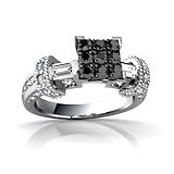 14K White Gold Black Diamond Engagement Ring