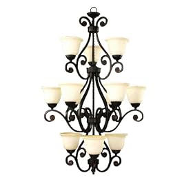 AF Lighting 6911-12H Harmony Edison Base Chandelier, Oil Rubbed Bronze with Frosted... by Elements