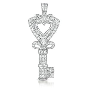 14k 1.46 Dwt Diamond White Gold Key Charm - JewelryWeb