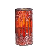 Home impressions Crack Glass Flameless Pillar Led Wax candle Light with Timer, 3 x 6", Orange/Red