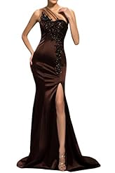 One Shoulder Sheath Satin Beaded Applique Lace 2015 Prom Dress 