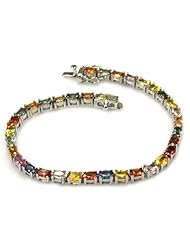 De Buman 18k Yellow Gold and Sterling Silver Genuine Color Sapphire Bracelet