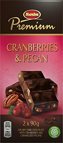 Pack (2 x 90g) of Marabou Premium - Cranberries & Pecan - Dark Chocolate - Sweden