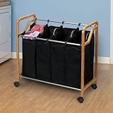 Household Essentials Quad Sorter with Rounded Edge Frame, Bamboo with Black Liners