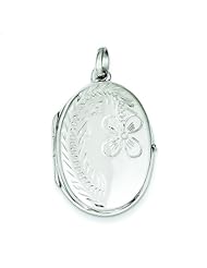 Sterling Silver Oval Flower Locket Jewelry 36mm