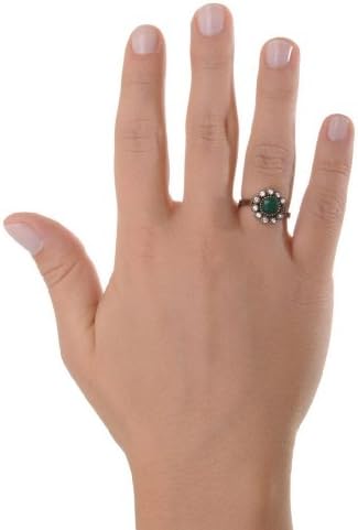 Antique Flower Round Cut Emerald Gemstone Diamond Stud Accent Elegant Green Hurrem Sultan Style Ring Size 7