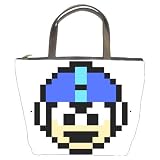 Bucket Bag (Leather) (Purse, Handbag) of Vintage Retro Megaman (Mega Man) Mask Sprite Graphic