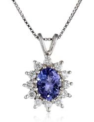 14k White Gold 9x7 Tanzanite and Diamond Pendant Necklace (0.60 cttw, J-K Color, I1-I2 Clarity), 18"