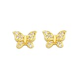 14K Yellow Gold Butterfly CZ Stud with Screw-back for Baby & Children