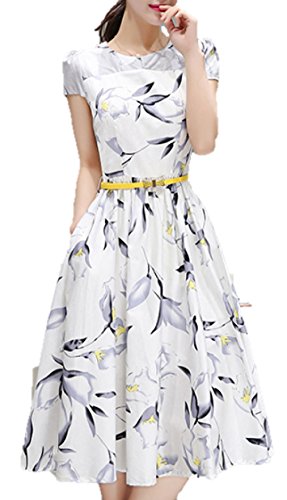 (エヌアンドティー） N&T 花柄がフェミニンで 上品な 膝丈 フレア レディース ワンピース 花柄 上質 ベルト付き 優雅 半袖 ロング 膝丈 デート 二次会 結婚式 春 夏 秋