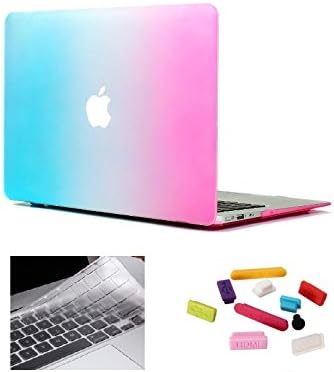 HYAIT 3-in-1 Ultra Slim Hard Case + Keyboard Cover + Anti-dust Plugs For 11.6-inch Apple MacBook Air A1370 &amp; A1465 --Rain bown Purple &amp; Blue