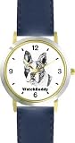 Boston Terrier (SC) Dog - WATCHBUDDY® CLASSIC DELUXE TWO-TONE THEME WATCH - Arabic Numbers-Blue Leather Strap-Size-Large ( Men's Size or Jumbo Women's Size )