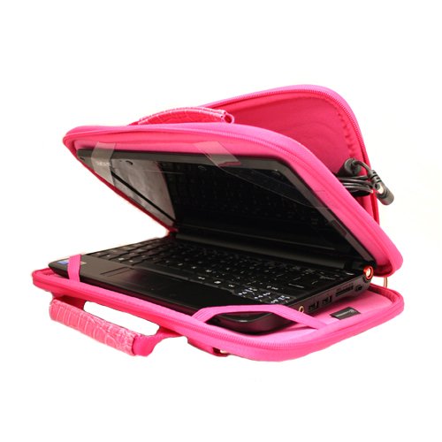 ASUS Eee PC 1000HA 10-Inch Netbook CaseCrown Double Memory Foam Netbook Case with Shoulder Strap and TSA Approved Combination Lock (Spicy Pink Faux Alligator Skin)