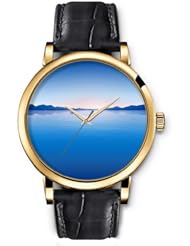 SPRAWL Aanalog Fashion Series Gold Ladies Watches of Genuine Black Leather Strap,Unique Wrist Watch for Women Girls Designed with Horizon and the blue ocean