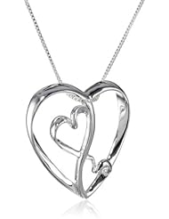 Sterling Silver Two Open Hearts Inside Larger Heart Pendant Necklace, 18"