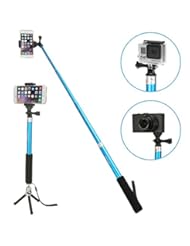 Photography: iKross GoPro Hero / smartphone / Camera Monopod Selfie Handheld Extendable Stick Pole with Mount Holder & Mini Tripod - Blue - iKross