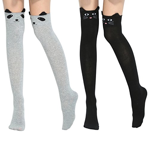Sanwood Women Cute 3d Cartoon Animal Pattern Thigh Stockings Over Knee High Socks (Black & Light Grey) Sanwood Women Cute 3d Cartoon Animal Pattern Thigh Stockings Over Knee High Socks (Black & Light Grey)