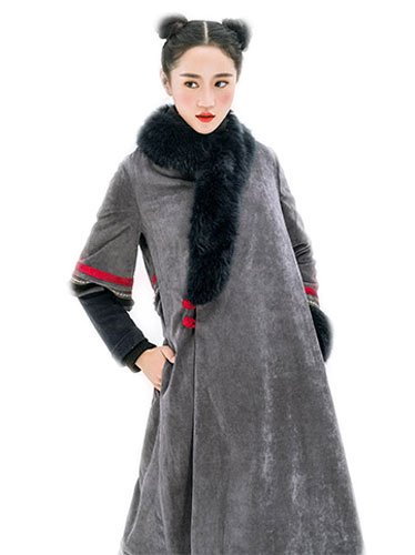 (ソロ)SOLO アジアン エスニック系 ファー ロングコート アウター ジャケット グレー カラバリ 民族衣装