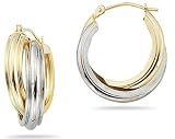 Two Toned Yellow Gold Hoop Earrings in 14K