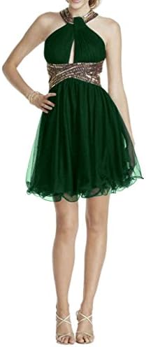 MissDressy Short Mini Special Halter Ruffles Sequins Tulle Cocktail Dress-26W-Dark Grenn