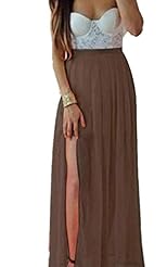 Sexy Strapless Summer Illusion Lace Slit Cocktail Full Length Chiffon Bodycon Dress/Club Dress/Evening Dress/Prom Dress/Party Dress/Maxi Dress 