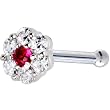 Solid 14KT White Gold Red Clear CZ Flower Nose Bone