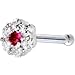 Solid 14KT White Gold Red Clear CZ Flower Nose Bone