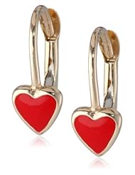 Girls 14k Yellow Gold True Love Enamel Heart Lever Back Earrings