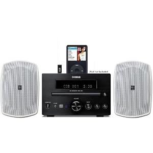 Yamaha Natural Sound Micro Home Theater Receiver Sound System with Integrated iPod Docking Station, High Quality CD Player, USB Port for Flash Drive & All Weather Indoor / Outdoor Speakers (Speakers are White) 50ft 16 AWG Speaker Wire Included