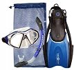 U.S. Divers Admiral, Island Dry Snorkel, Hingeflex Travel Fins (Large Size) with Mesh Snorkeling Package