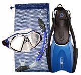 U.S. Divers Admiral, Island Dry Snorkel, Hingeflex Travel Fins (Large Size) with Mesh Snorkeling Package