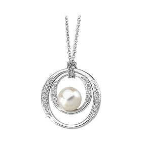 Fresh Water Cultured Pearl and 0.13 ct. Diamond Circle Necklace in 14K White Gold