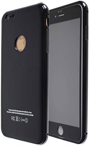 iPhone 6s Plus Case, Glossy Full Body Skin Case Cover [Color Screen Protect Skin + Glossy Back Metal Side Bumper Case] Bullet Proof Screen Protector For Apple iphone 6 Plus (Black-5.5")