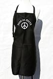 Black Embroidered Apron Peas on Earth with Peace Sign