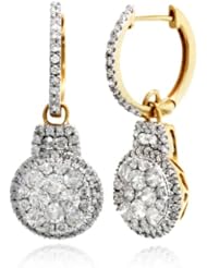 1.74 CT, White Round Brilliant cut Diamond Cluster Womens Drop Earrings In 14K Yellow Gold